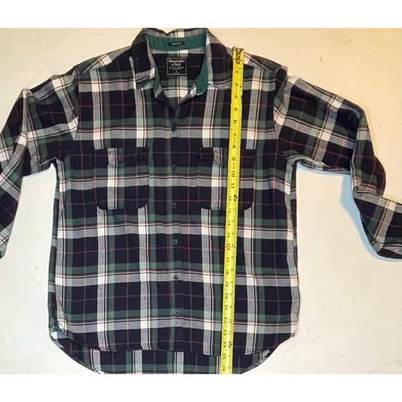 Abercrombie & Fitch Womens Boyfriend Flannel Shirt Sz S Navy Green Plaid Cotton - Picture 7 of 10